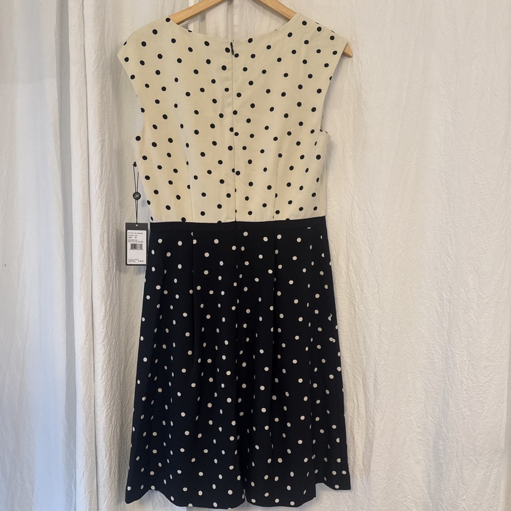 Adrianna Papell Ecru/Black Polka Dot Fit &‎ Flare Crepe Dress Size 10 NWT - Picture 9 of 10